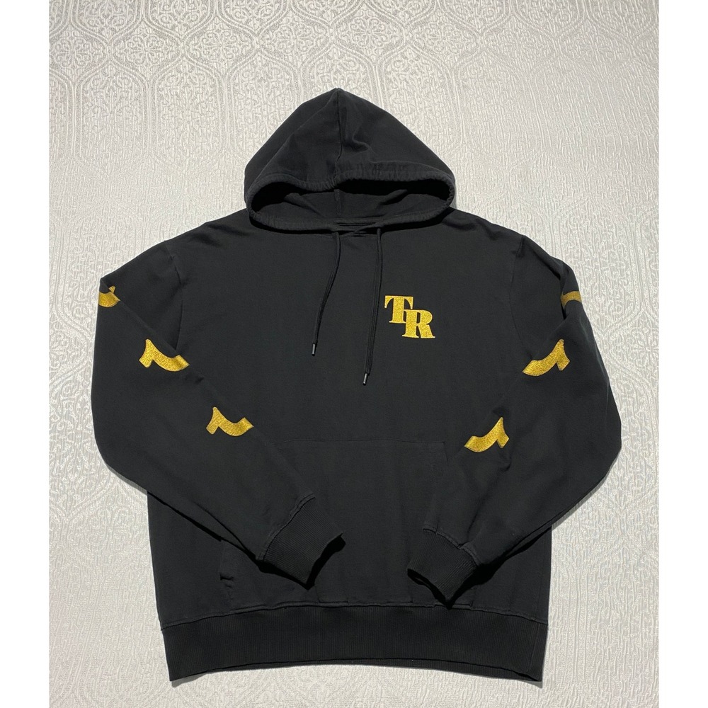TRUE RELIGION Black Gold Logo Hoodie Sweatshirt Hooded Pullover Mens Large